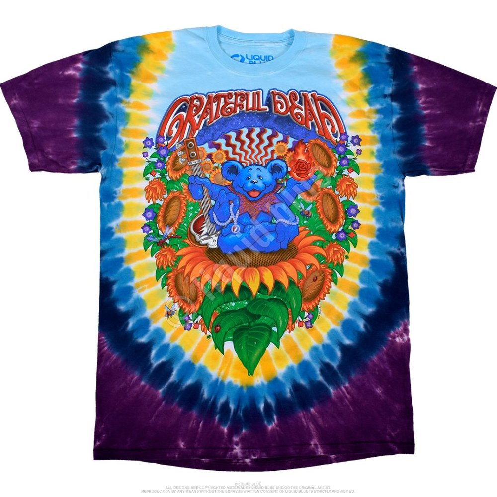 Grateful Dead Guru Bear Tie-Dye ~ Liquid Blue ~ Choose Your Size ~ Brand New!